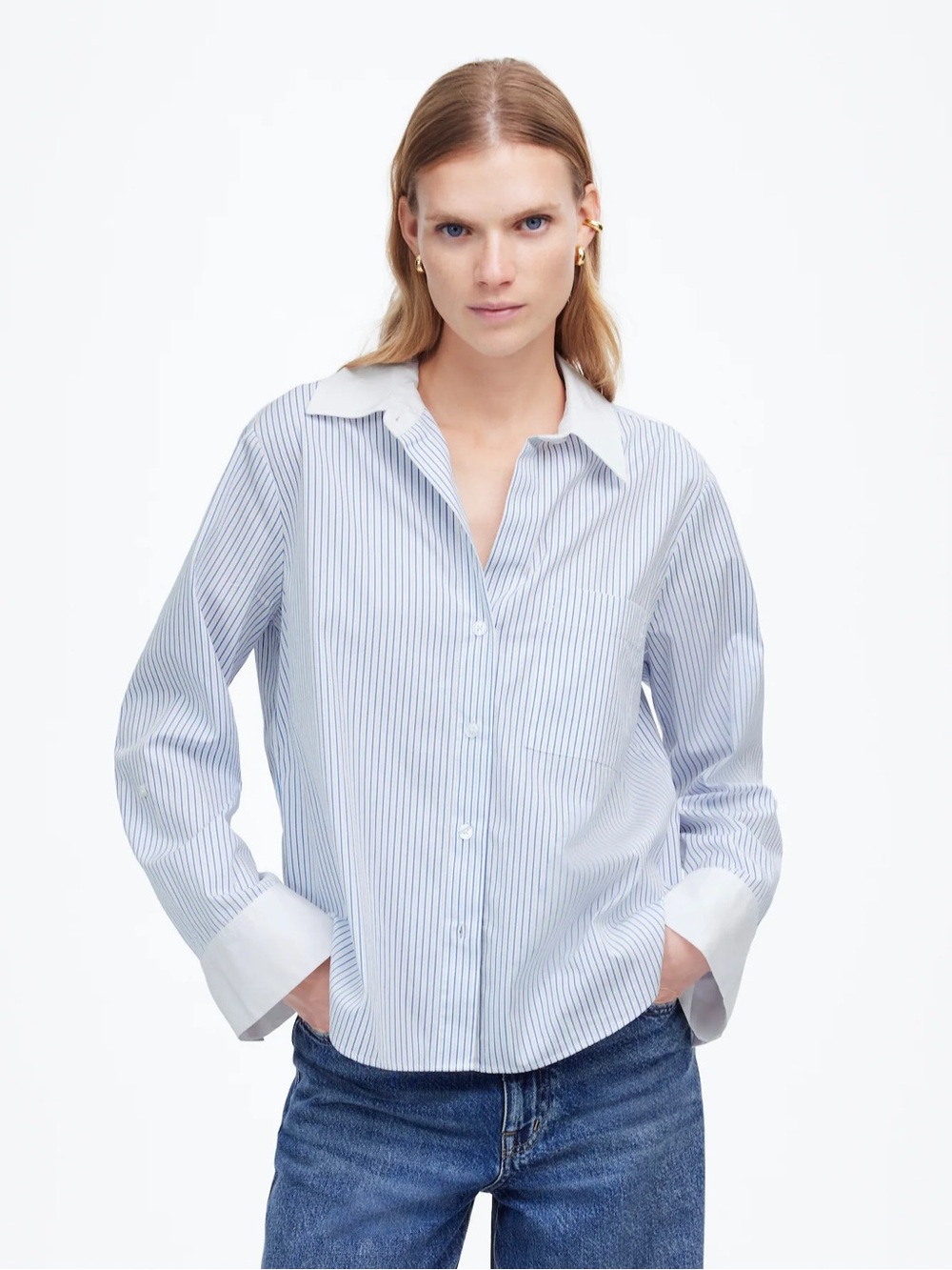 Madewell Easy Y-Neck Button-Up Shirt Size Small